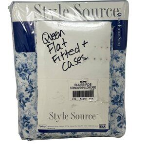 Springs Springmaid Bluebirds Queen Flat Fitted Pillowcases Blue Floral 50/50 Set